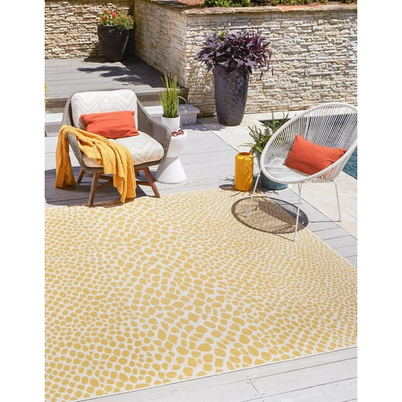 Jill Zarin Outdoor Collection Area Rug - Cape Town (10' 8" Square Yellow Ivory/Ivory)