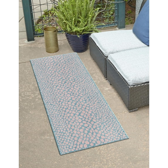 Jill Zarin Outdoor Collection Area Rug - Cape Town (2' x 6' 1" Runner Pink and Aqua/Light Blue)
