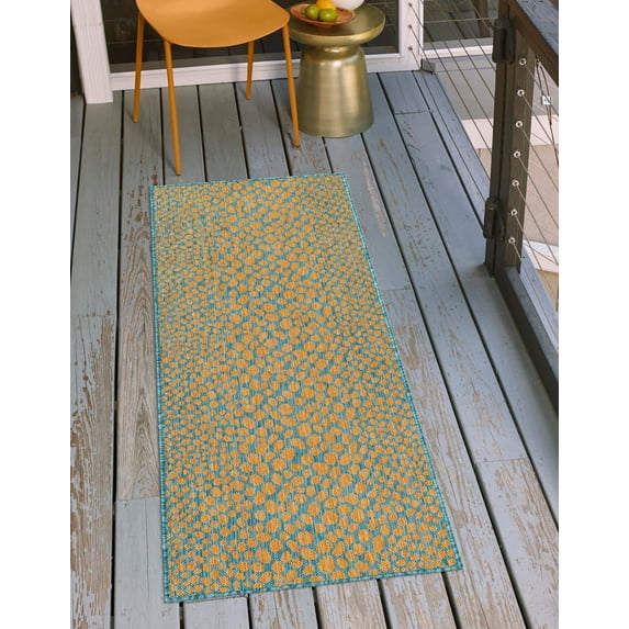 Jill Zarin Outdoor Collection Area Rug - Cape Town (2' x 8' Runner Yellow and Aqua/Light Blue)