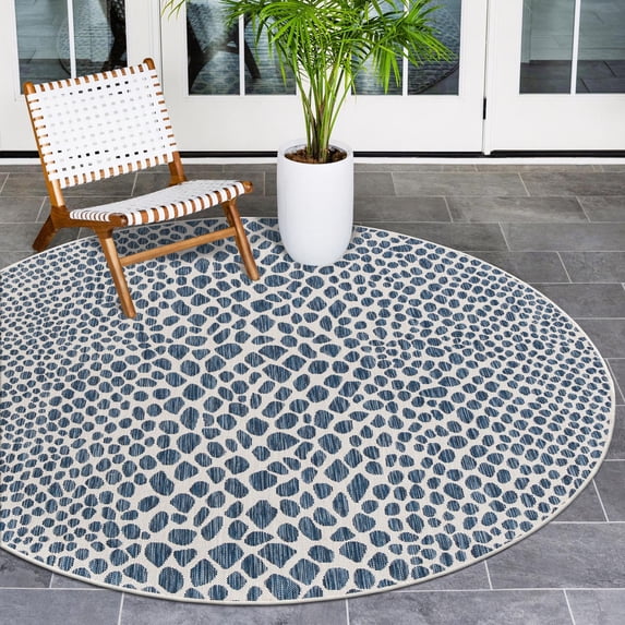Jill Zarin Outdoor Collection Area Rug - Cape Town (3' 1" Round Blue/Olive)
