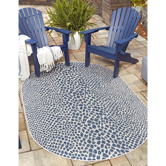 Jill Zarin Outdoor Collection Area Rug - Cape Town (5' 3" x 8' Oval Blue/Olive)