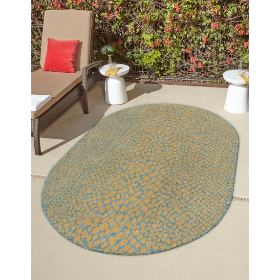 Jill Zarin Outdoor Collection Area Rug - Cape Town (5' 3" x 8' Oval Yellow and Aqua/Light Blue)