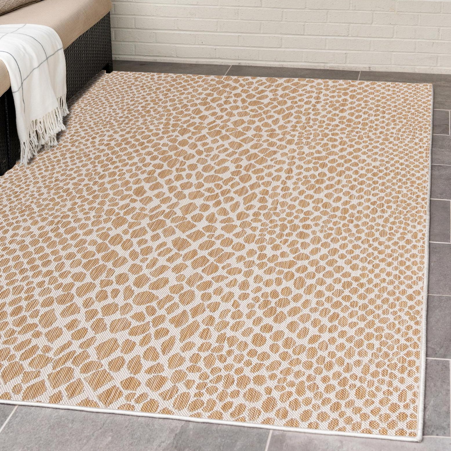 Beige and Ivory Synthetic Flat Woven Outdoor Rug, 8' x 10'