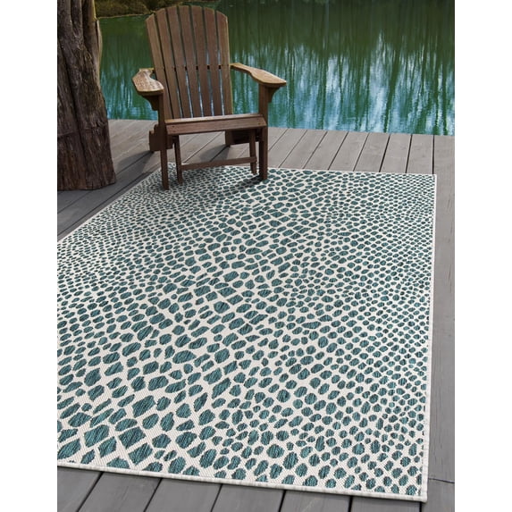 Jill Zarin Outdoor Collection Area Rug - Cape Town (7' 1" x 10' Rectangle Teal/Ivory)