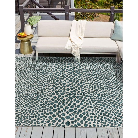 Jill Zarin Outdoor Collection Area Rug - Cape Town (7' 10" Square Teal/Ivory)