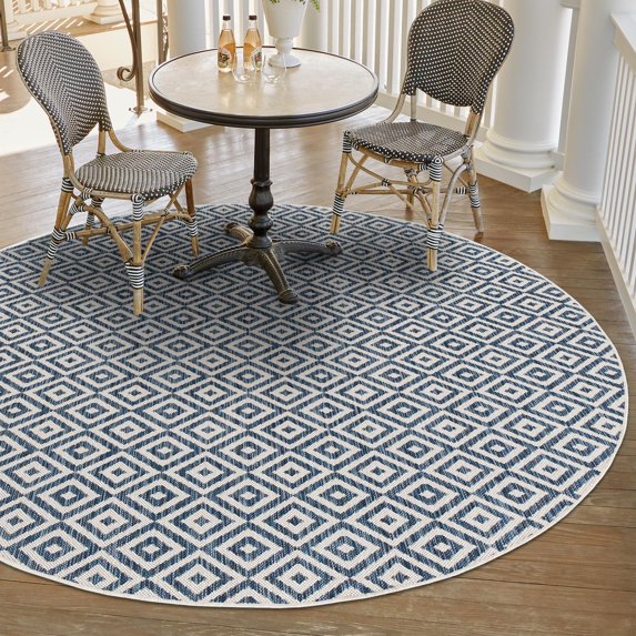 Jill Zarin Outdoor Collection Area Rug - Costa Rica (10' 8" Round Blue/Ivory)