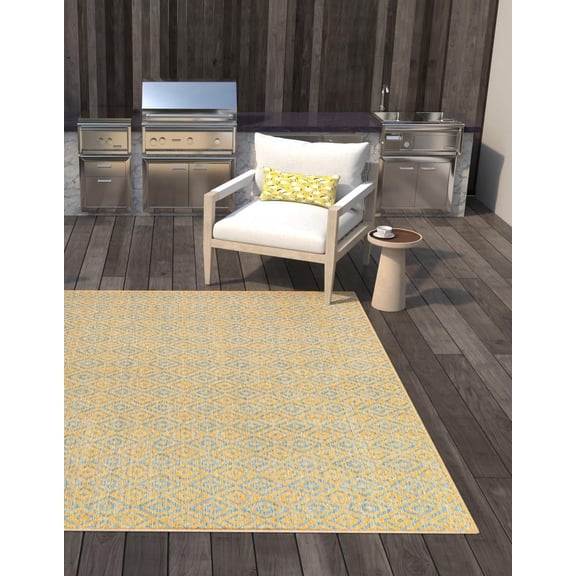 Jill Zarin Outdoor Collection Area Rug - Costa Rica (13' 1" Square Yellow and Aqua/Light Blue)