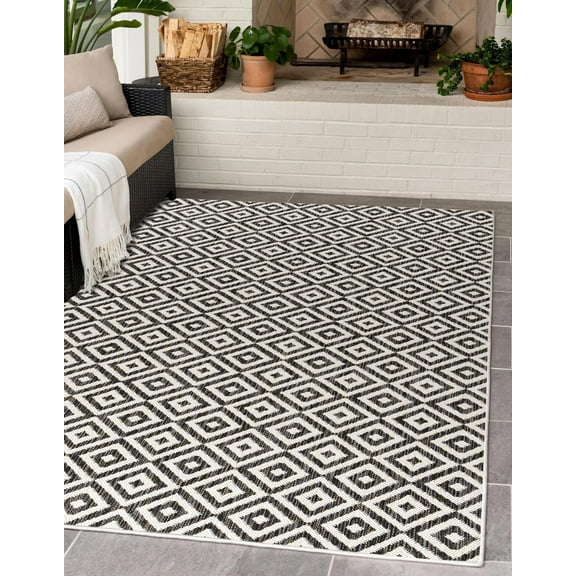 Jill Zarin Outdoor Collection Area Rug - Costa Rica (2' x 3' 1" Rectangle Charcoal Gray/Ivory)