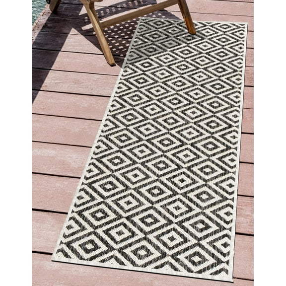 Jill Zarin Outdoor Collection Area Rug - Costa Rica (2' x 5' 3" Runner Charcoal Gray/Ivory)