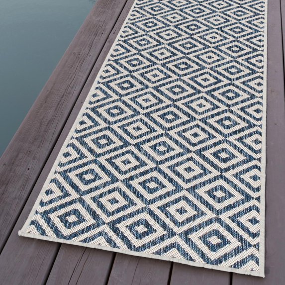 Jill Zarin Outdoor Collection Area Rug - Costa Rica (2' x 6' 1" Runner Blue/Ivory)