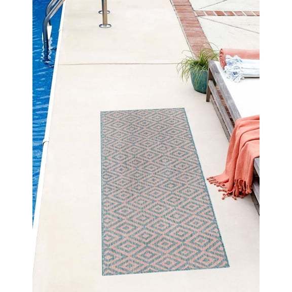 Jill Zarin Outdoor Collection Area Rug - Costa Rica (2' x 6' 1" Runner Pink and Aqua/Light Blue)