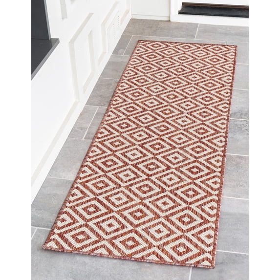 Jill Zarin Outdoor Collection Area Rug - Costa Rica (2' x 6' 1" Runner Rust Red/Ivory)
