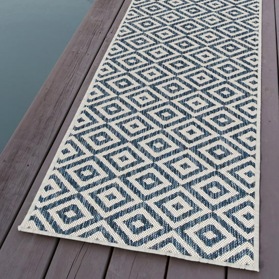 Jill Zarin Outdoor Collection Area Rug - Costa Rica (2' x 8' Runner Blue/Ivory)