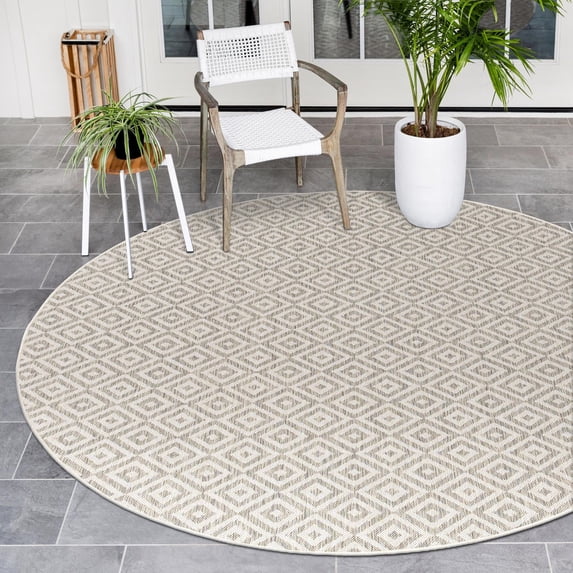 Jill Zarin Outdoor Collection Area Rug - Costa Rica (4' 1" Round Light Gray/Ivory)