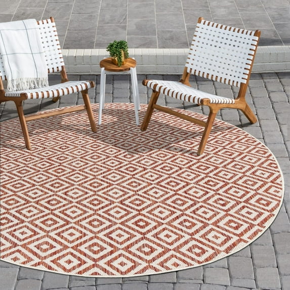 Jill Zarin Outdoor Collection Area Rug - Costa Rica (4' 1" Round Rust Red/Ivory)