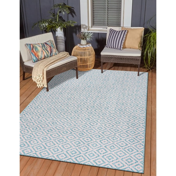 Jill Zarin Outdoor Collection Area Rug - Costa Rica (4' 1" x 6' 1" Rectangle Pink and Aqua/Light Blue)