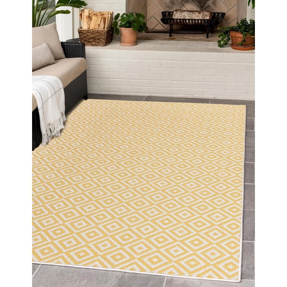 Jill Zarin Outdoor Collection Area Rug - Costa Rica (4' 1" x 6' 1" Rectangle Yellow Ivory/Ivory)