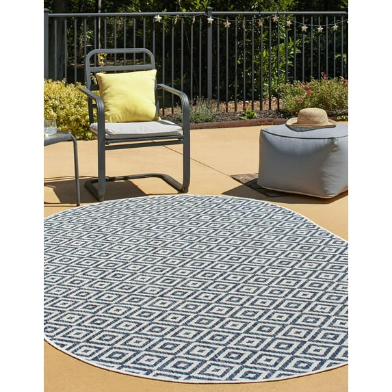 Jill Zarin Outdoor Collection Area Rug - Costa Rica (5' 3" x 8' Oval Blue/Ivory)