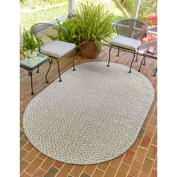 Jill Zarin Outdoor Collection Area Rug - Costa Rica (5' 3" x 8' Oval Light Gray/Ivory)