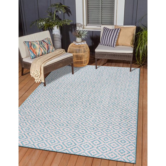 Jill Zarin Outdoor Collection Area Rug - Costa Rica (6' 1" x 9' Rectangle Pink and Aqua/Light Blue)