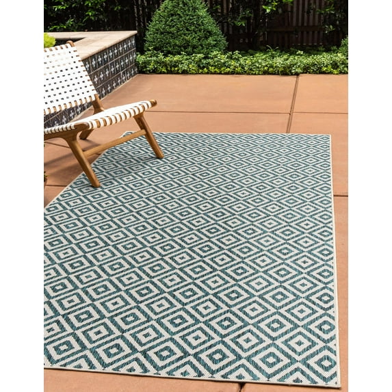 Jill Zarin Outdoor Collection Area Rug - Costa Rica (6' 1" x 9' Rectangle Teal/Ivory)