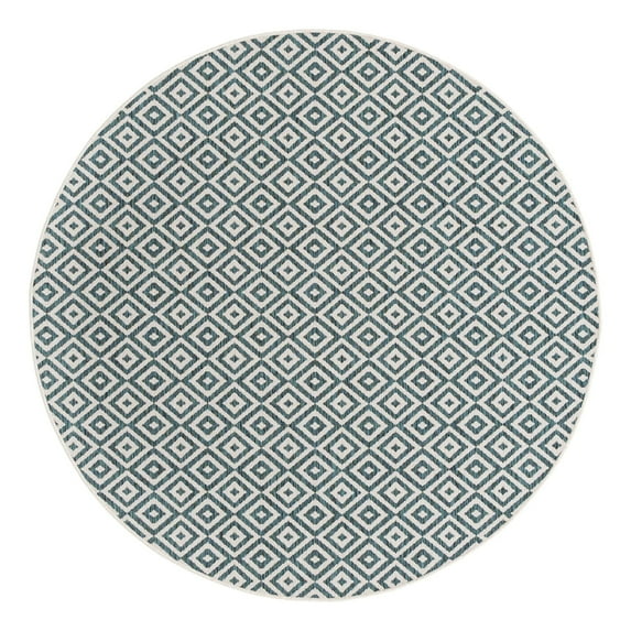 Jill Zarin Outdoor Collection Area Rug - Costa Rica (7' 1" Round Teal/Ivory)