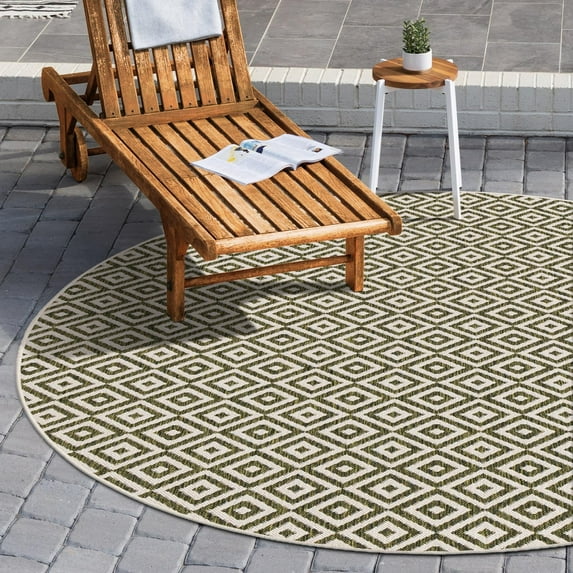 Jill Zarin Outdoor Collection Area Rug - Costa Rica (6' 7" Round Green/Ivory)