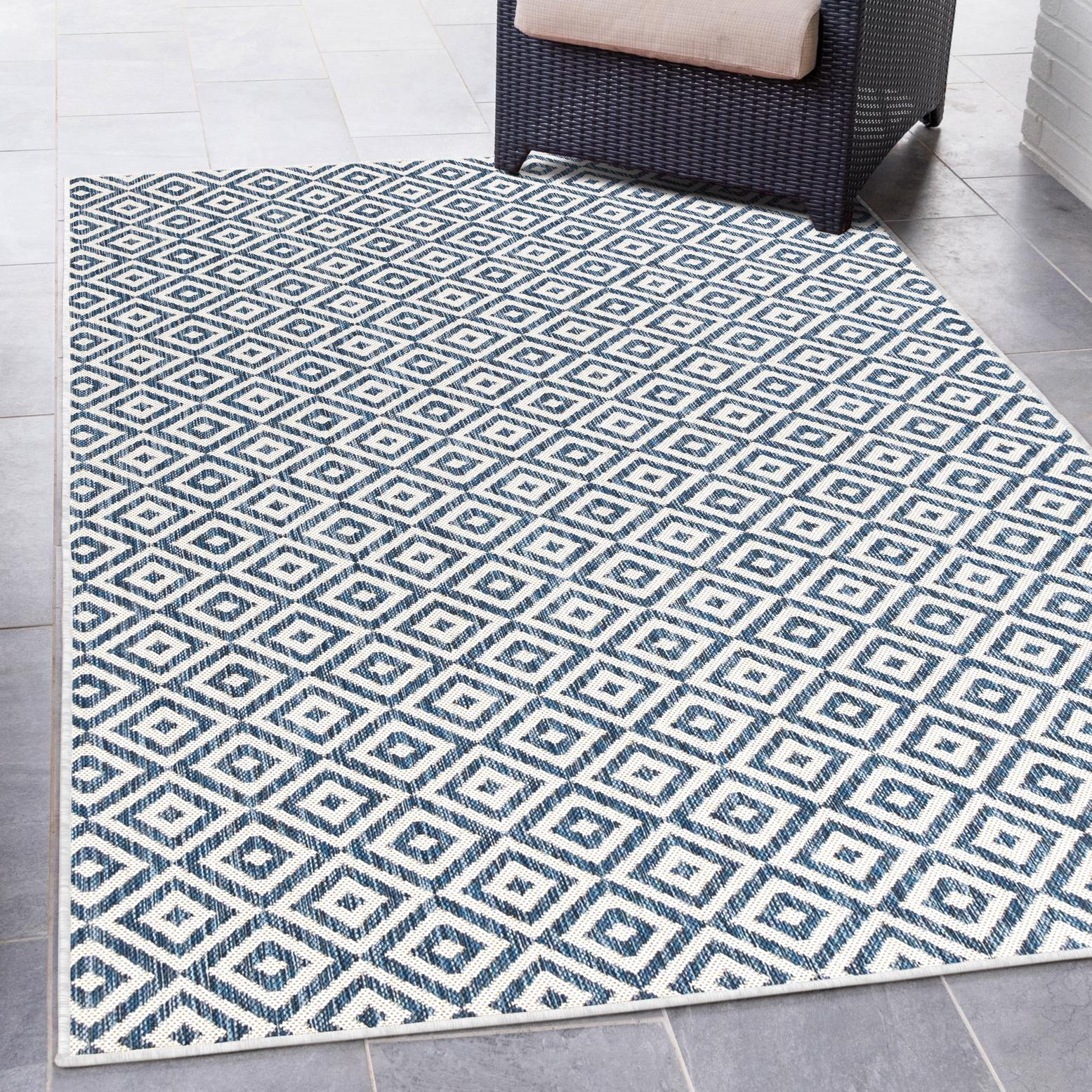 Blue Geometric Flat Woven Outdoor Area Rug 8' x 10'
