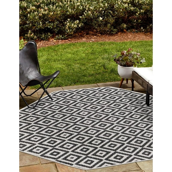 Jill Zarin Outdoor Collection Area Rug - Costa Rica (7' 10" Octagon Charcoal Gray/Ivory)