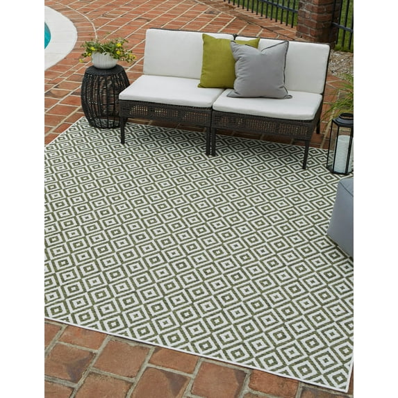 Jill Zarin Outdoor Collection Area Rug - Costa Rica (7' 10" Square Green/Ivory)