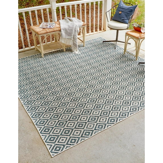 Jill Zarin Outdoor Collection Area Rug - Costa Rica (7' 10" Square Teal/Ivory)