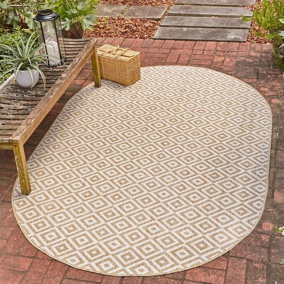 Jill Zarin Outdoor Collection Area Rug - Costa Rica (7' 10" x 10' Oval Beige/Cream)