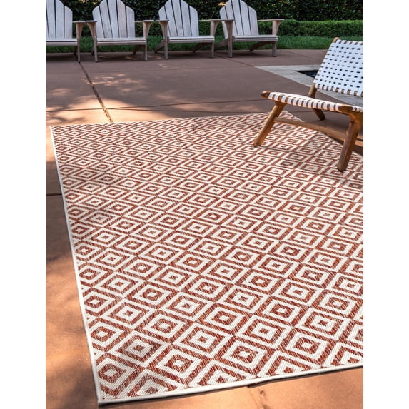 Jill Zarin Outdoor Collection Area Rug - Costa Rica (9' x 12' Rectangle Rust Red/Ivory)