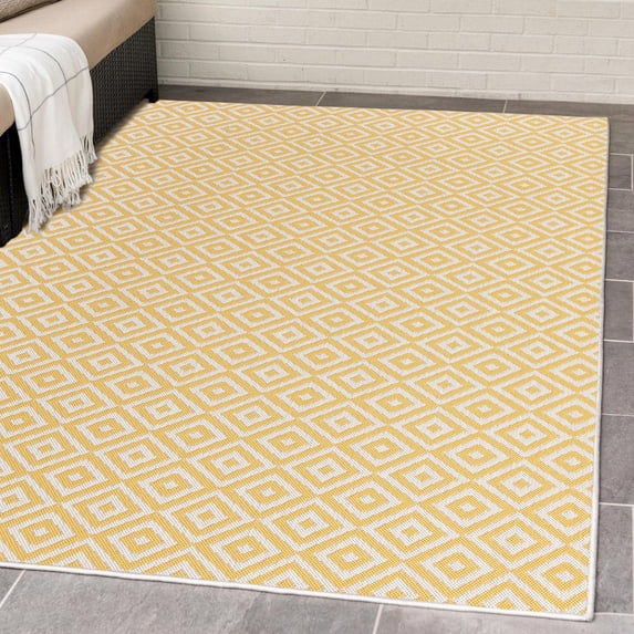 Jill Zarin Outdoor Collection Area Rug - Costa Rica (9' x 12' Rectangle Yellow Ivory/Ivory)