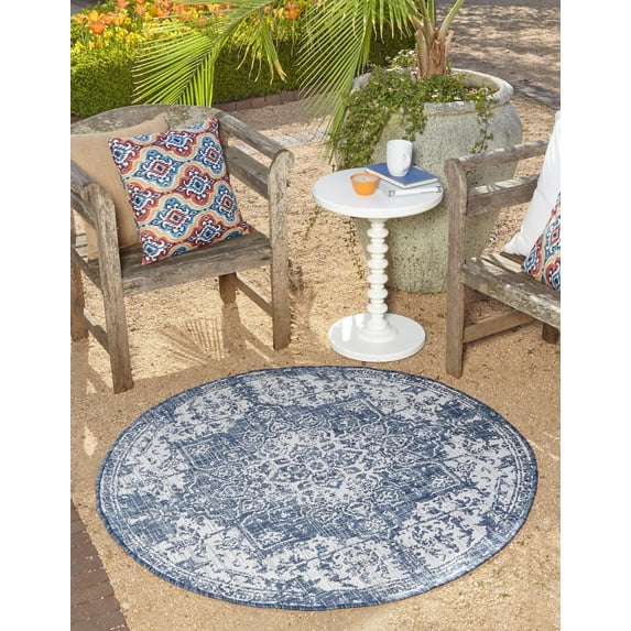 Jill Zarin Outdoor Collection Area Rug - Dubai (10' 8" Round Blue/Ivory)