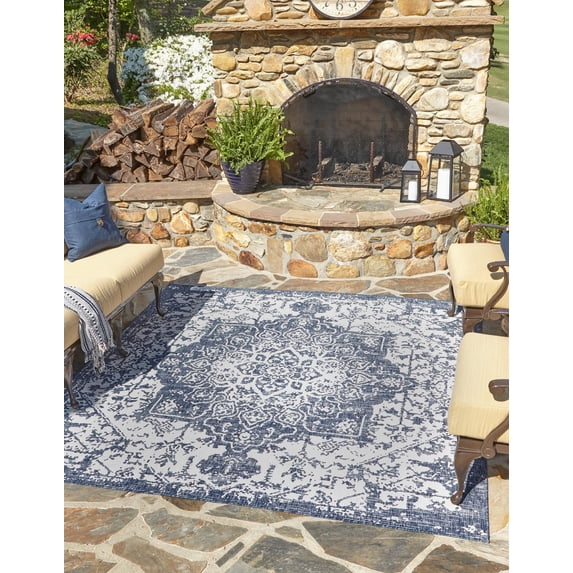 Jill Zarin Outdoor Collection Area Rug - Dubai (10' 8" Square Blue/Ivory)