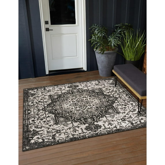 Jill Zarin Outdoor Collection Area Rug - Dubai (10' 8" Square Charcoal Gray/Ivory)