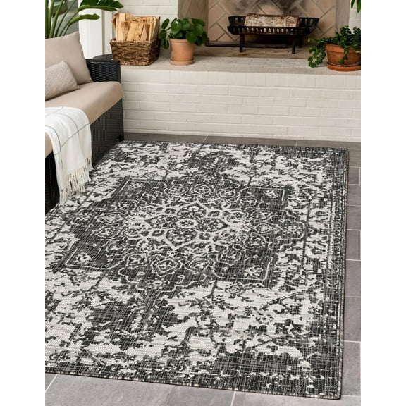 Jill Zarin Outdoor Collection Area Rug - Dubai (2' x 3' 1" Rectangle Charcoal Gray/Ivory)