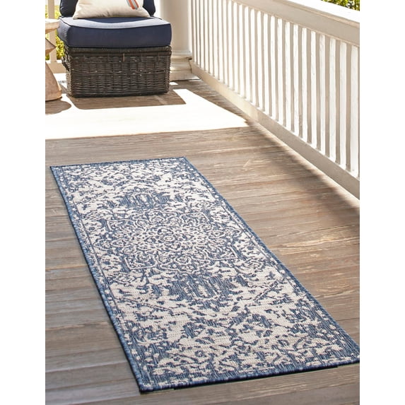 Jill Zarin Outdoor Collection Area Rug - Dubai (2' x 8' Runner Blue/Ivory)