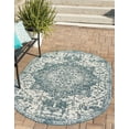 thumbnail image 1 of Jill Zarin Outdoor Collection Area Rug - Dubai (5' 3" x 8' Oval Teal/Ivory), 1 of 8