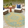 thumbnail image 1 of Jill Zarin Outdoor Collection Area Rug - Dubai (5' 3" x 8' Oval Yellow and Aqua/Light Blue), 1 of 11