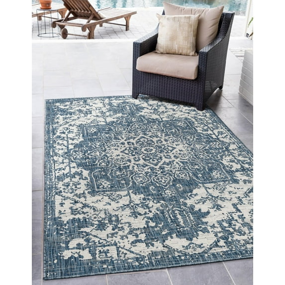 Jill Zarin Outdoor Collection Area Rug - Dubai (5' 3" x 8' Rectangle Blue/Ivory)