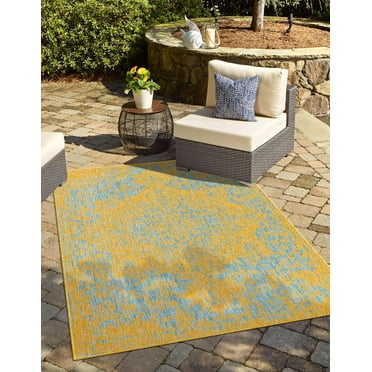 Jill Zarin Outdoor Collection Area Rug - Dubai (5' 3" x 8' Rectangle Yellow and Aqua/Light Blue)