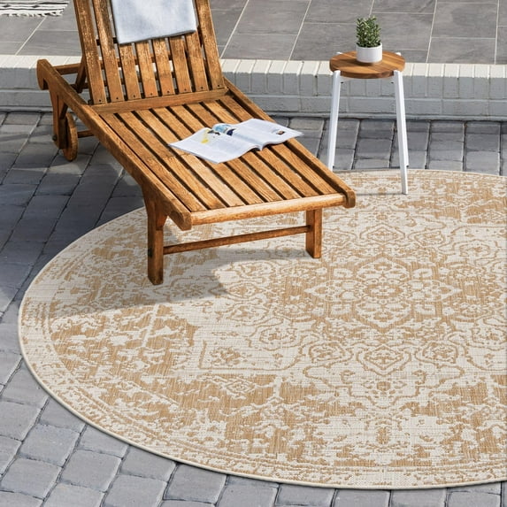 Jill Zarin Outdoor Collection Area Rug - Dubai (6' 7" Round Beige/Brown)