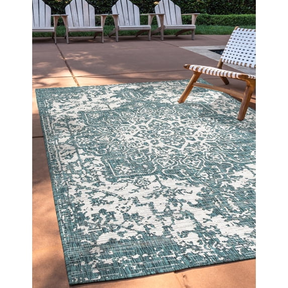 Jill Zarin Outdoor Collection Area Rug - Dubai (7' 1" x 10' Rectangle Teal/Ivory)