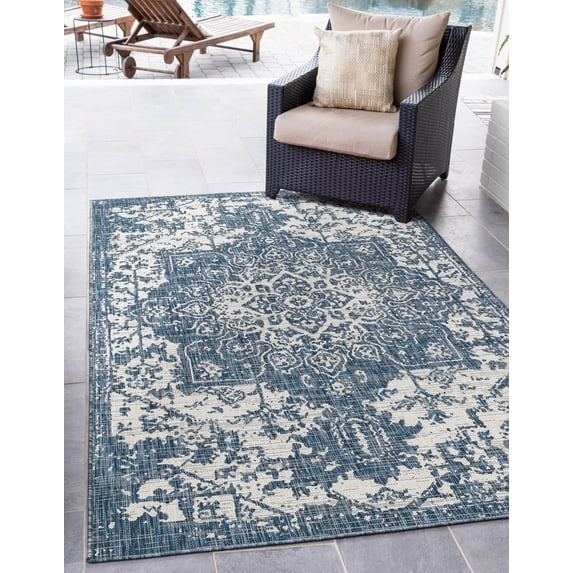 Jill Zarin Outdoor Collection Area Rug - Dubai (9' x 12' Rectangle Blue/Ivory)