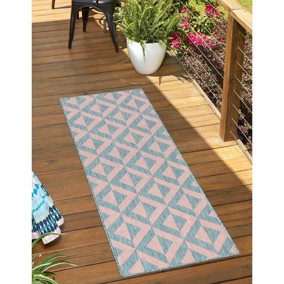 Jill Zarin Outdoor Collection Area Rug - Napa (2' x 6' 1" Runner Pink and Aqua/Light Blue)