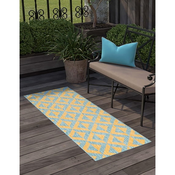 Jill Zarin Outdoor Collection Area Rug - Napa (2' x 6' 1" Runner Yellow and Aqua/Yellow)
