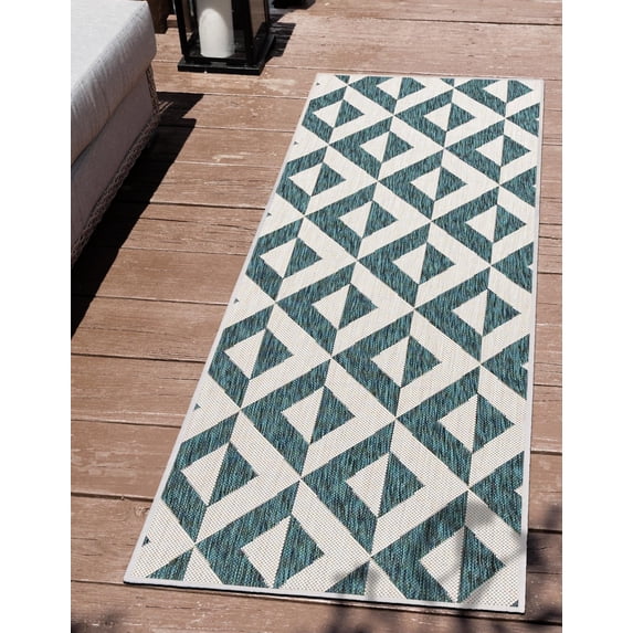 Jill Zarin Outdoor Collection Area Rug - Napa (2' x 8' Runner Teal/Ivory)