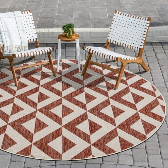 Jill Zarin Outdoor Collection Area Rug - Napa (4' 1" Round Rust Red/Ivory)